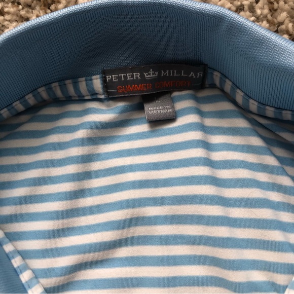 Peter Millar Summer Comfort Golf Shirt Size Large Blue with stripes soft mint - Picture 2 of 7